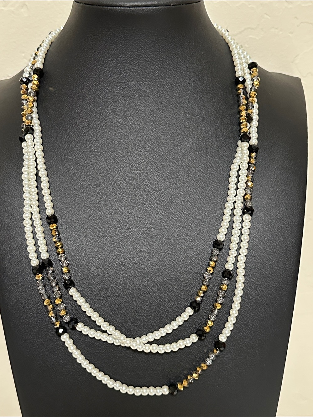 Dillards Faux Pearl & Crystal Continuous Strand Necklace
